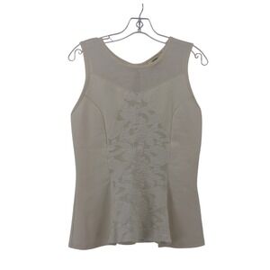 Joompy Tank Top Womens Large Cream Floral Lace Mesh Keyhole Peplum EW08238